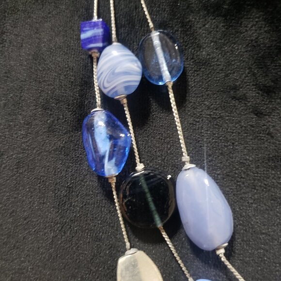 New York Womens Fashion Sea Glass Pewter Chain Collar Necklace w/ Lobster Clasp - Picture 4 of 6